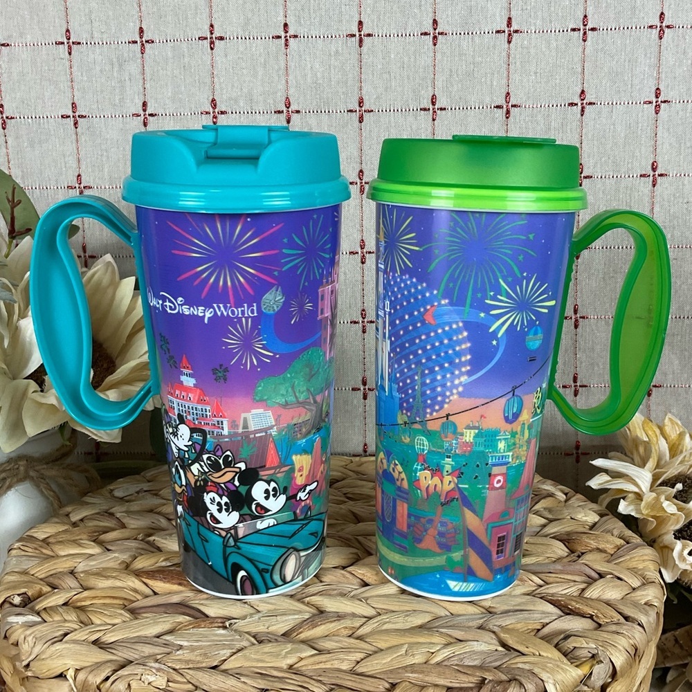 Set Of 2 Walt Disney World Resort Anniversary Refillable Flip Lid & Handle Cups - Picture 2 of 7